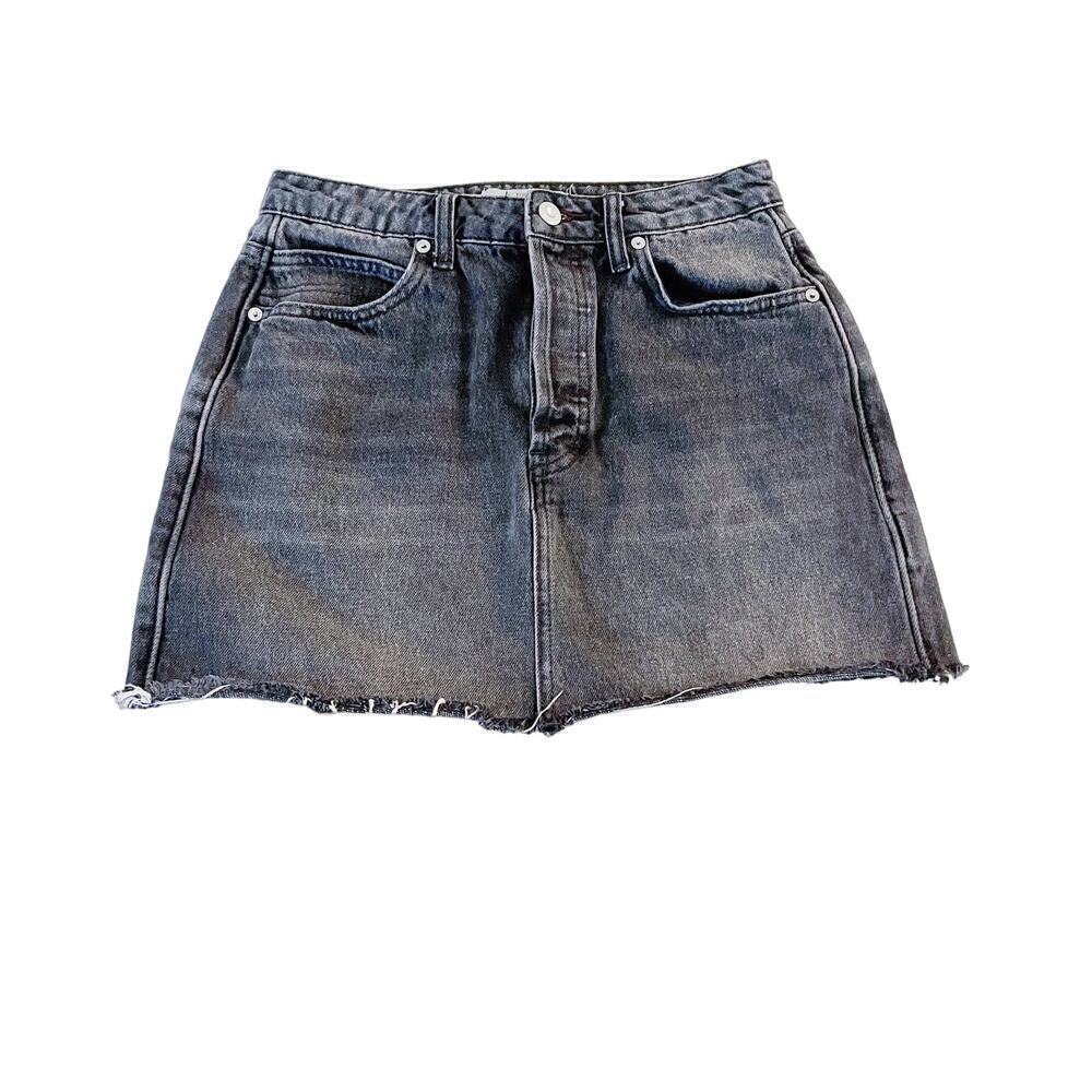 We the Free Black Denim Mini Skirt Fringed Hem SZ27